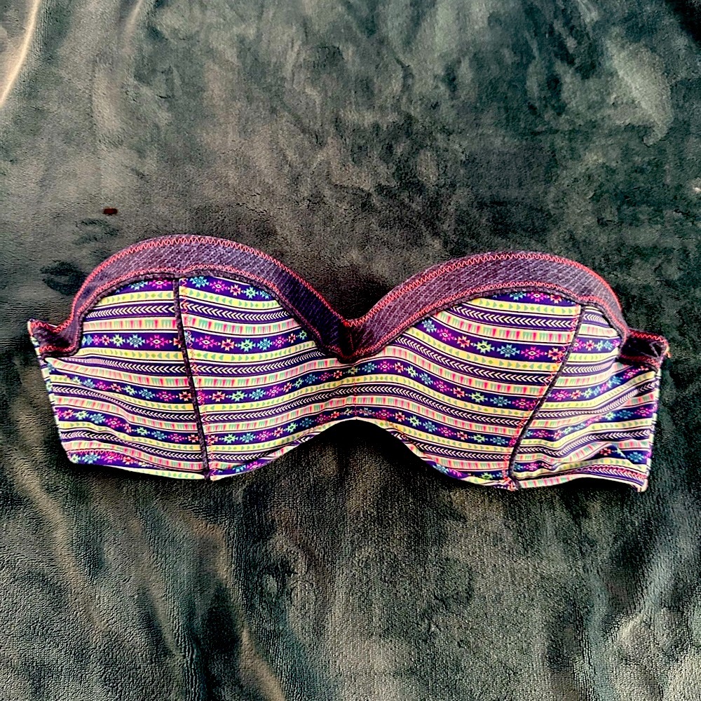 Blue and Pink Bandeau Swim Top